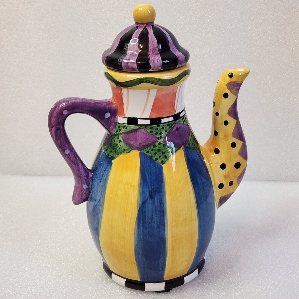 Bella Casa by Ganz whimsical teapot hand painted VINTAGE